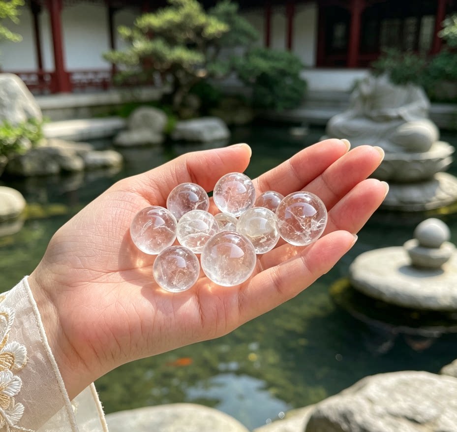 纯天然白水晶球摆件巴西原石手工打磨配饰散珠玄关开业送礼招财真