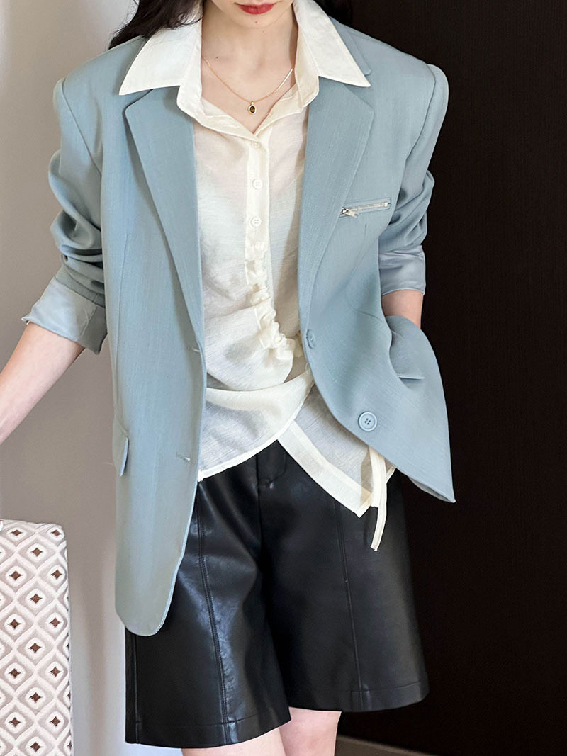 品牌高端高级感西装外套女大码春季休闲ol薄款翻领设计感外套西服