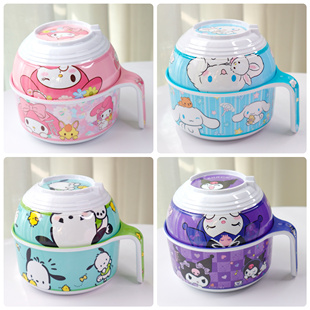 可爱带盖泡面碗卡通美乐蒂密胺餐具个人专用学生宿舍食堂打饭大碗