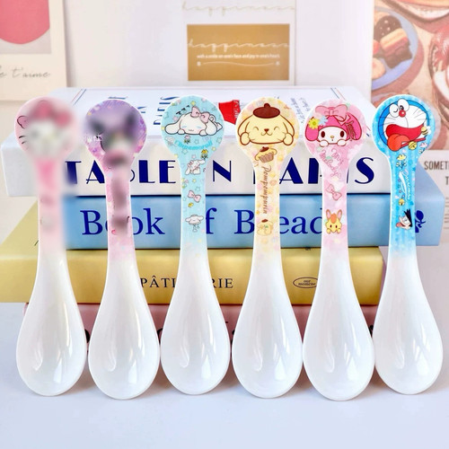 卡通家用吃饭勺子可爱创意喝汤勺密胺仿瓷汤匙儿童调羹学生防摔勺