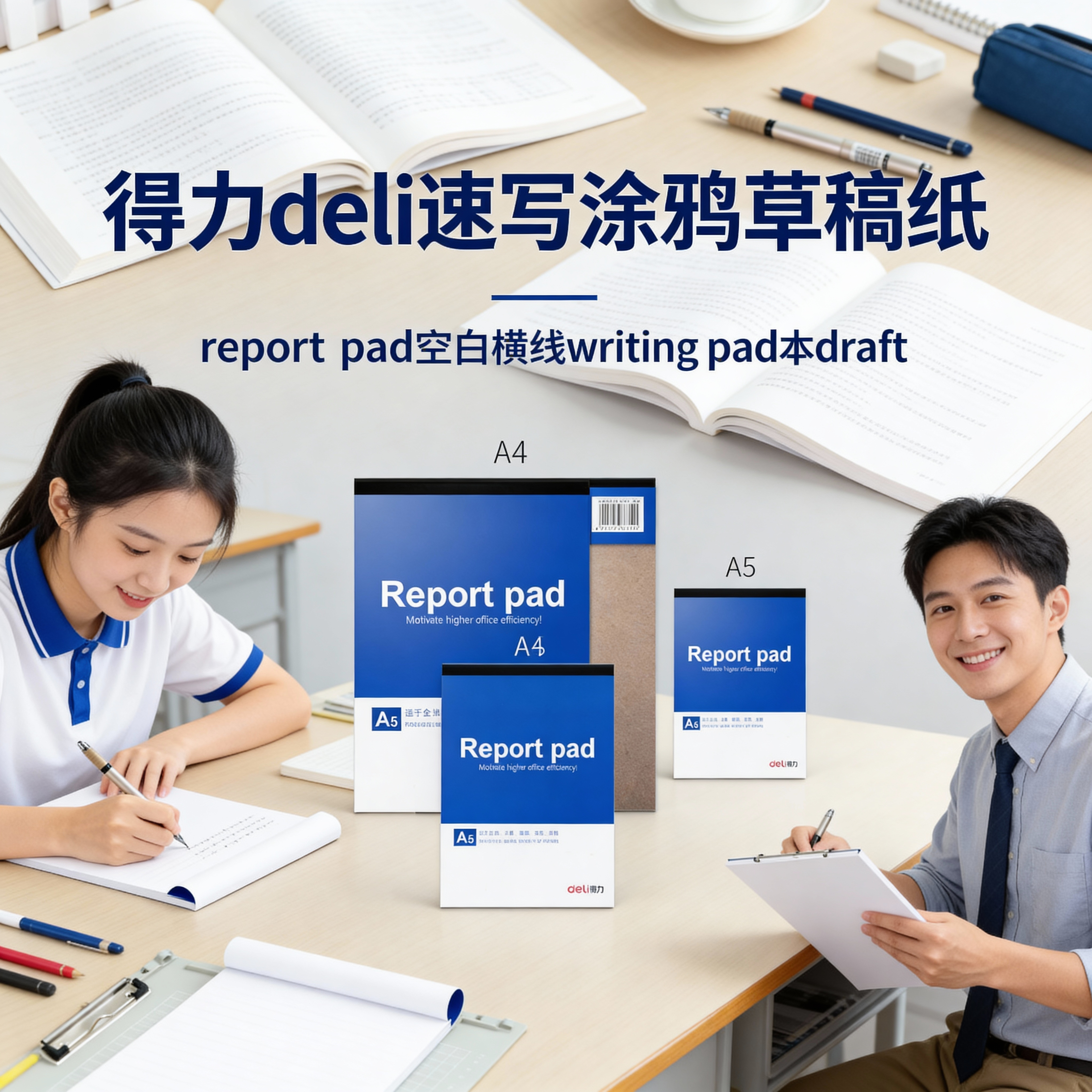 得力deli速写涂鸦草稿纸report pad空白横线writing pad本draft