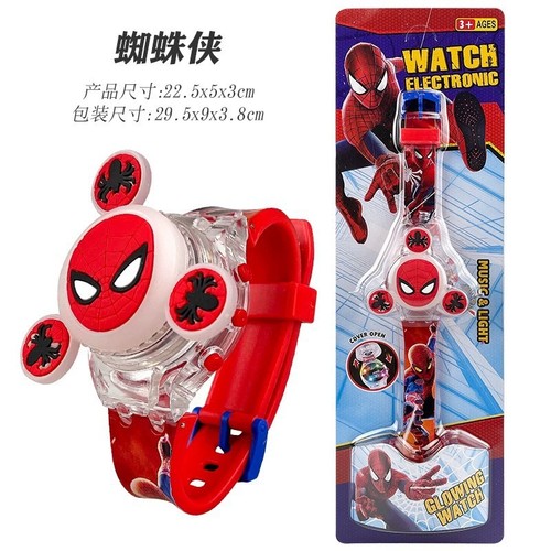 境外热卖灯光音乐儿童电子手表卡通解压索尼克蜘蛛侠男孩女孩爱莎