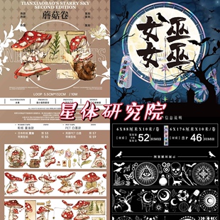 分装 星体研究院 和纸胶带 蘑菇卷 女巫女巫 pet/镭射银 手帐拼贴