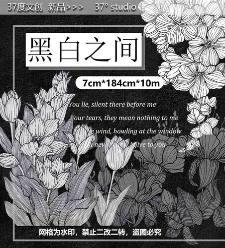 分装 37度文创工作室 和纸胶带 黑白之间 pet手帐拼贴 流麻砖咕卡