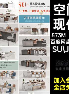 欧式橱柜厨房家装简约模型SU大师草图新中式11套现代室内空间