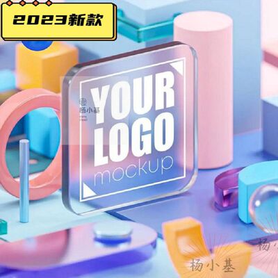 水晶磨砂玻璃质感几何社交媒体banner海报VI样机展示设计模板素材