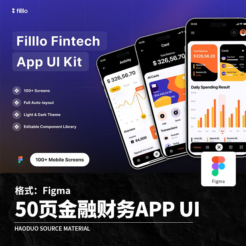 50页整套双配色金融财务管理APP程序UI界面Figma模板设计素材