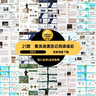 阅读经典会文学赏析漂流记导模板分享鲁滨逊PPT读书课件名著读