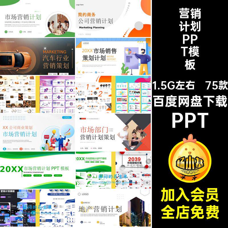 营销计划PPT模板PPT企业素材分析报告年度公司75款市场营销方案
