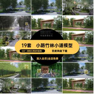 竹林小道SU模型SKP（草图大师软件使用）小路夹道园林景区1