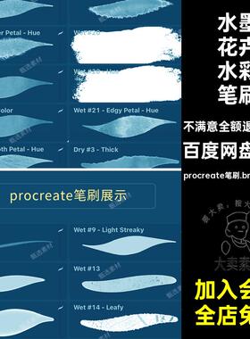 淡墨花卉水彩笔刷涂procreate笔刷.brushset格式晕染32款柔软柔和