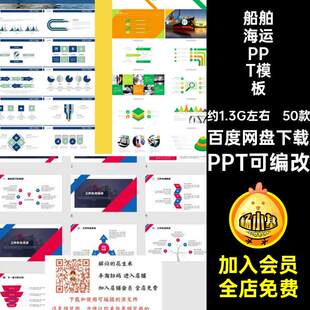 船舶海运PPT模板物流运输航运港口50款邮PPT可编改交通货