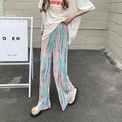 Real price Retro Tie Dyed pleated pants high waist elastic waist wide leg pants personality show thin versatile pants