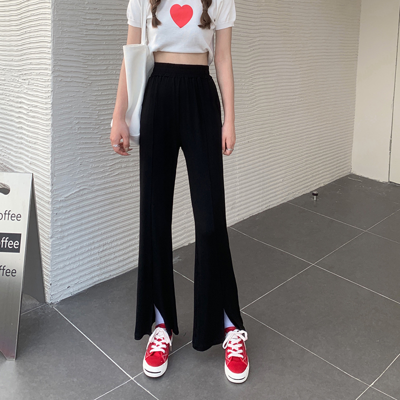 Real price summer new high waist slim split black casual pants women's fashion