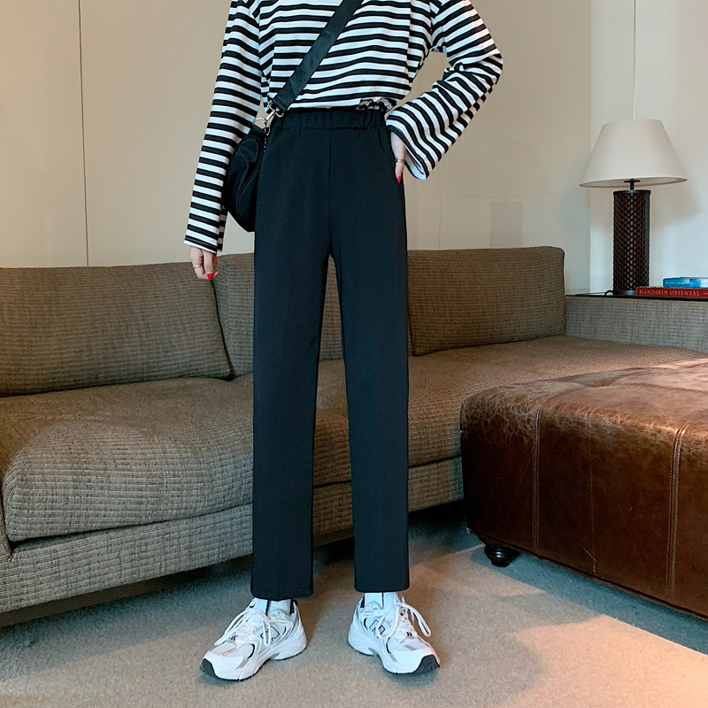 Real shot early spring new Korean version shows thin black straight pants drop feeling leisure high waist suit pants women's fashion