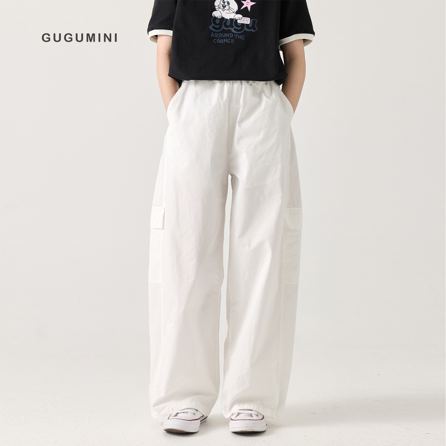 gugumini童装2026女童学生夏天薄款全棉凉爽透气舒适宽松工装裤图片