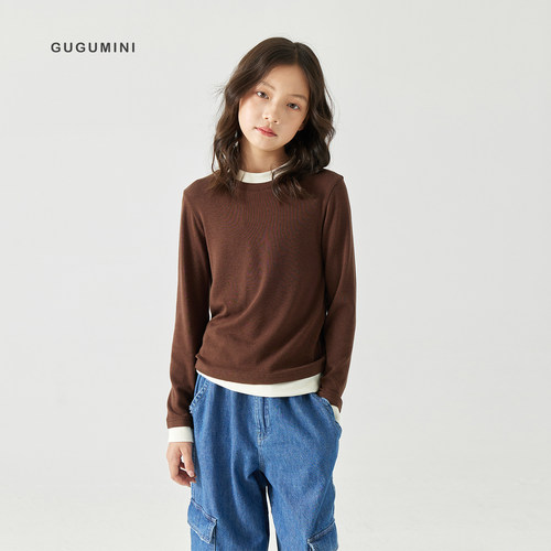 拼接假两件长袖超亲肤圆领打底衫