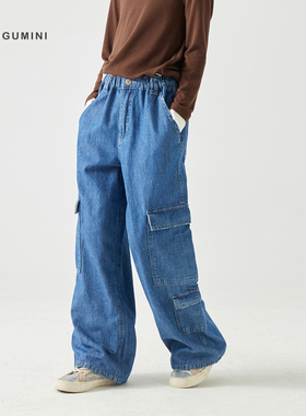 gugumini童装2025秋季新款女童全棉百搭柔软多口袋牛仔工装裤