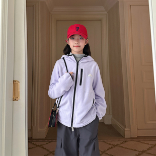 gugumini童装冬季男女童学生保暖内搭拉链开衫连帽摇粒绒外套