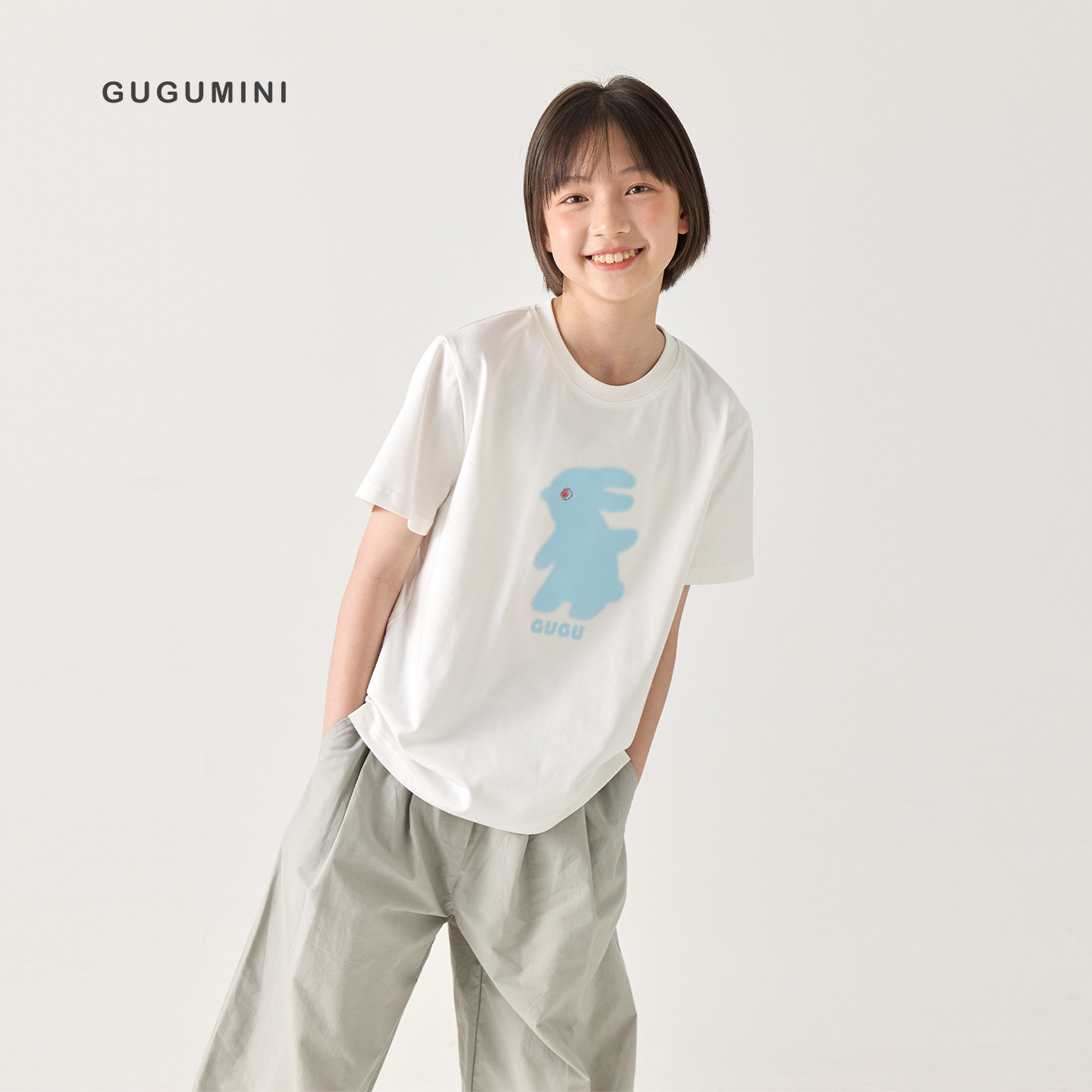 gugumini童装夏季兔子印花短袖T图片
