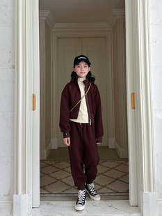 gugumini童装女童冬季慢跑运动型加绒加厚短款美拉德连帽卫衣