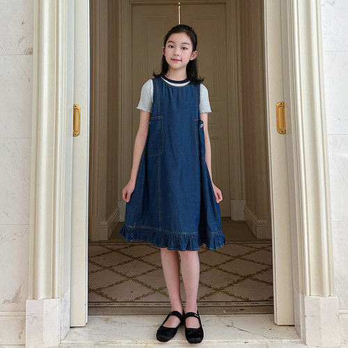 gugumini童装女童夏季牛仔连衣裙