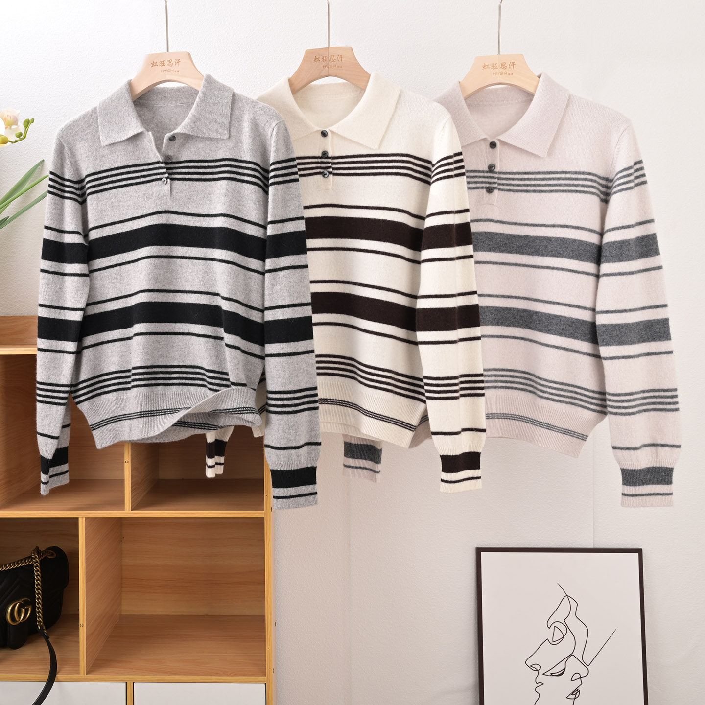 条纹元素 明星都在穿 外穿内搭都吸睛女POPO翻领出口山羊绒半开衫,女装/女士精品,羊绒衫,淘宝优惠券,粉丝福利购,淘宝优惠卷