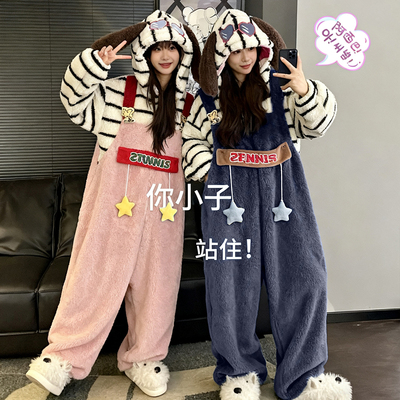 史努比情侣连体睡衣女款冬季珊瑚绒加厚加绒保暖男款一体式家居服
