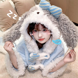 可爱棉花糖小狗卡通连帽珊瑚绒睡袍女冬季新款保暖加厚睡衣家居服