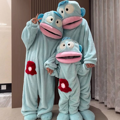 丑鱼睡衣秋冬季加厚珊瑚绒搞怪抽象丑萌大嘴鱼连体睡袍男女一体式