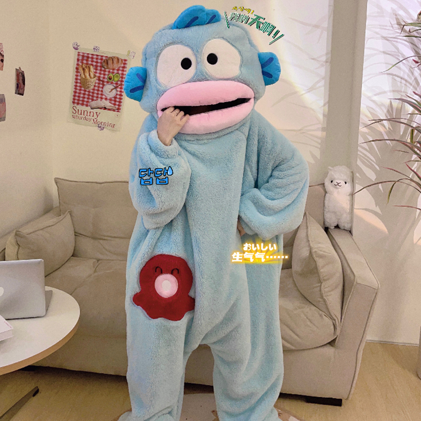 小丑鱼连体睡衣大嘴鱼秋冬季卡通搞怪男女珊瑚绒一体式大码家居服