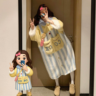 情侣睡衣家居服 珊瑚绒加绒加厚大码 可爱料理鼠王睡袍女秋冬季 新款