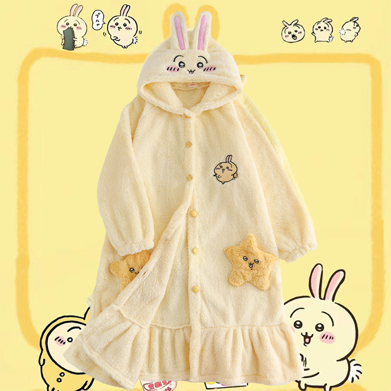 乌萨奇睡衣chiikawa吉伊卡哇睡袍女款冬季可爱珊瑚绒加厚加绒冬天