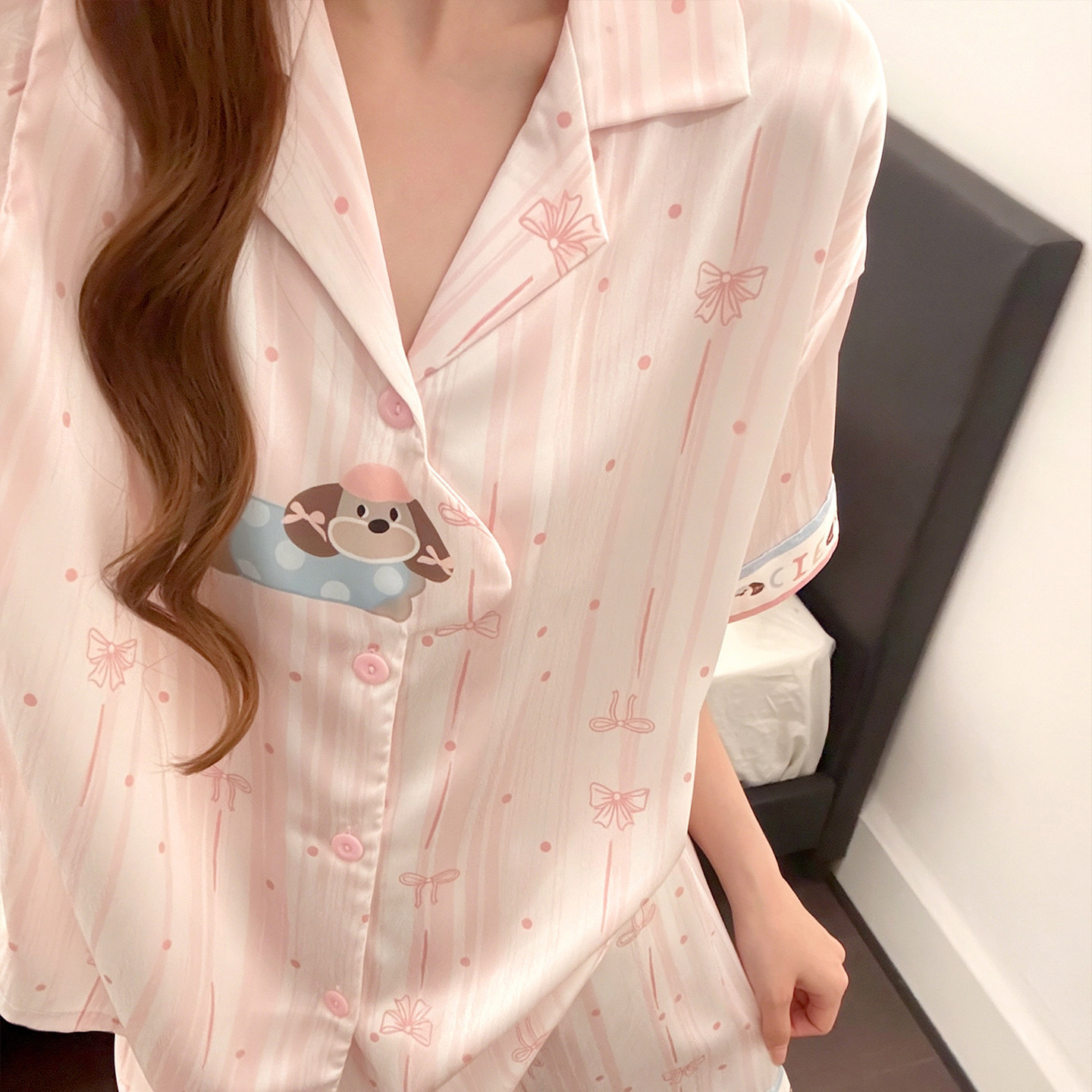 冰丝腊肠狗睡衣女款夏季新款甜美可爱卡通短袖短裤大码家居服套装
