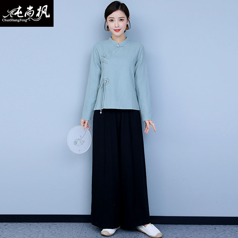 中式唐装汉服女禅意女装茶服秋冬中国风棉麻打坐居士服瑜伽服套装