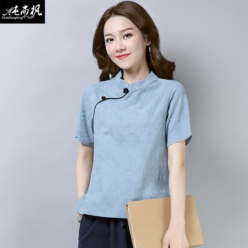 民国复古女装中式唐装短袖棉麻茶服禅意中国风汉服改良旗袍上衣夏