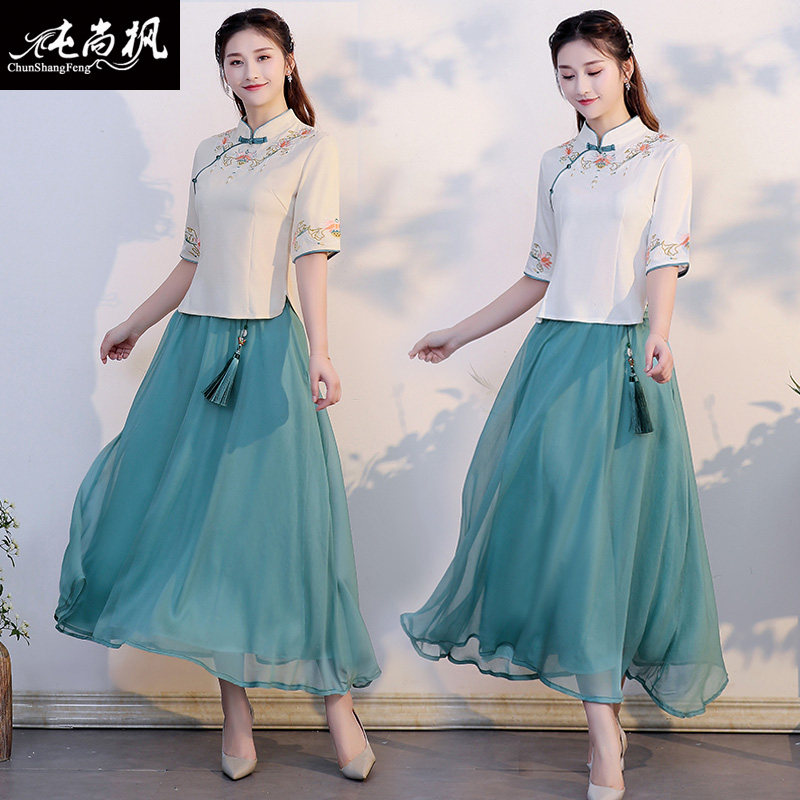 闺蜜姐妹装民国改良汉服旗袍中国风大码女装棉麻绣花茶服唐装上衣