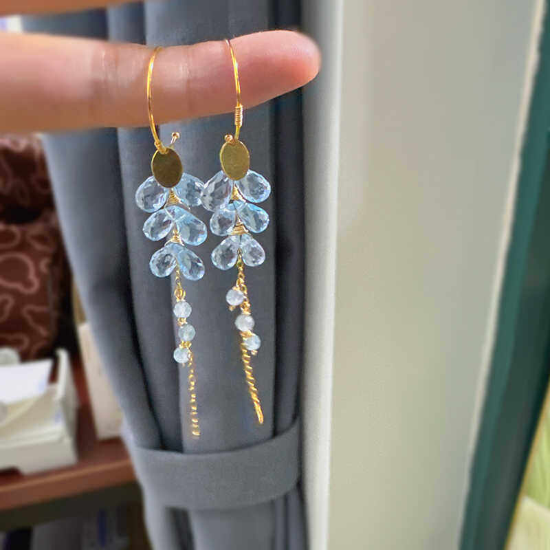 蓝托帕石葡萄串长款长款耳环
