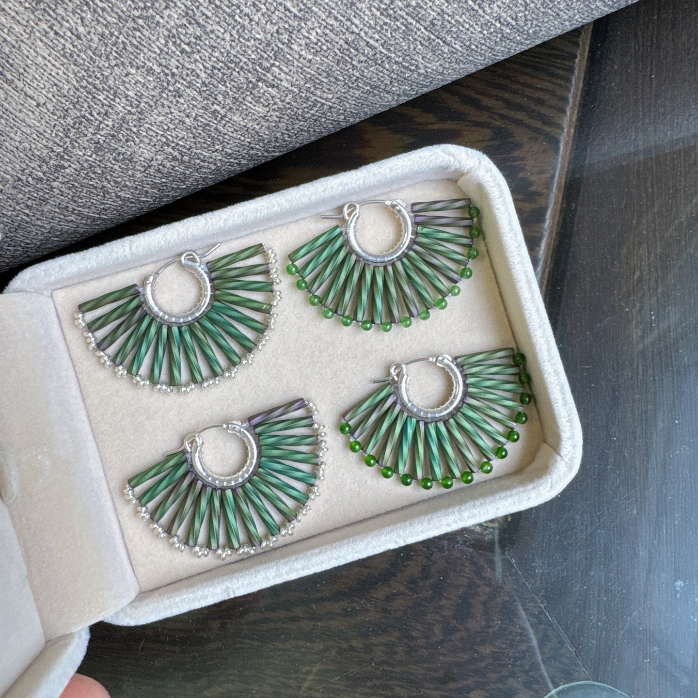 绿色扇形纯银耳环耳圈