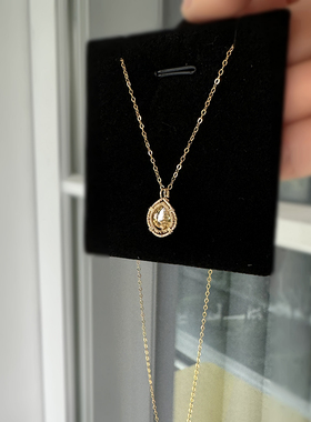 天然黄水晶水滴包金编织项链