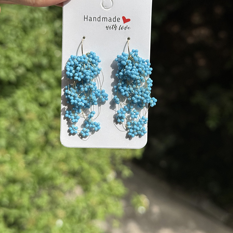 天然蓝松石花朵流苏重工耳环