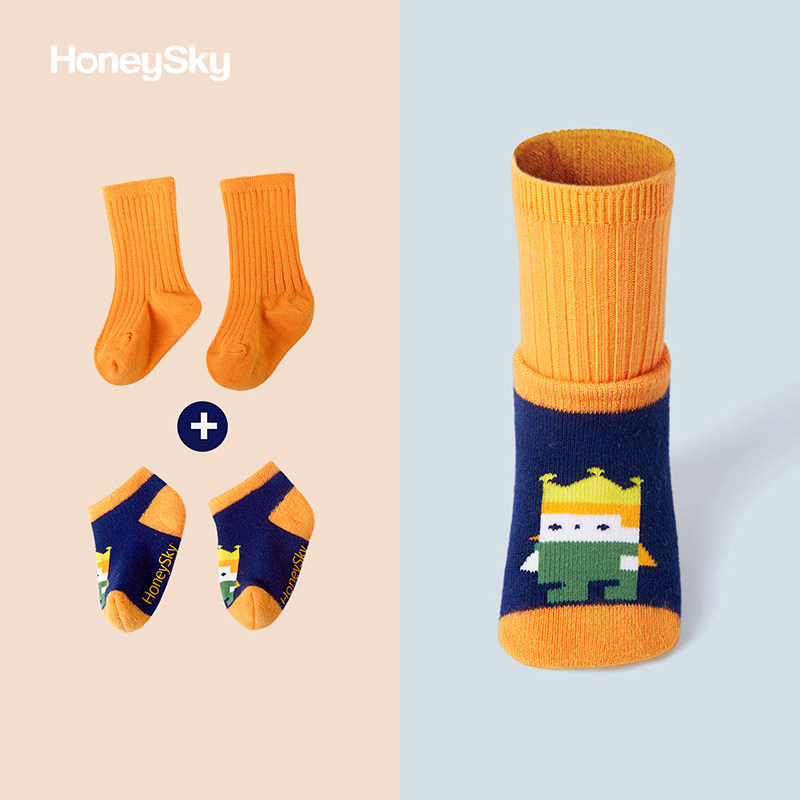 honeysky 新生婴儿袜子秋冬保暖卡通套袜可爱超萌宝宝防滑中筒袜