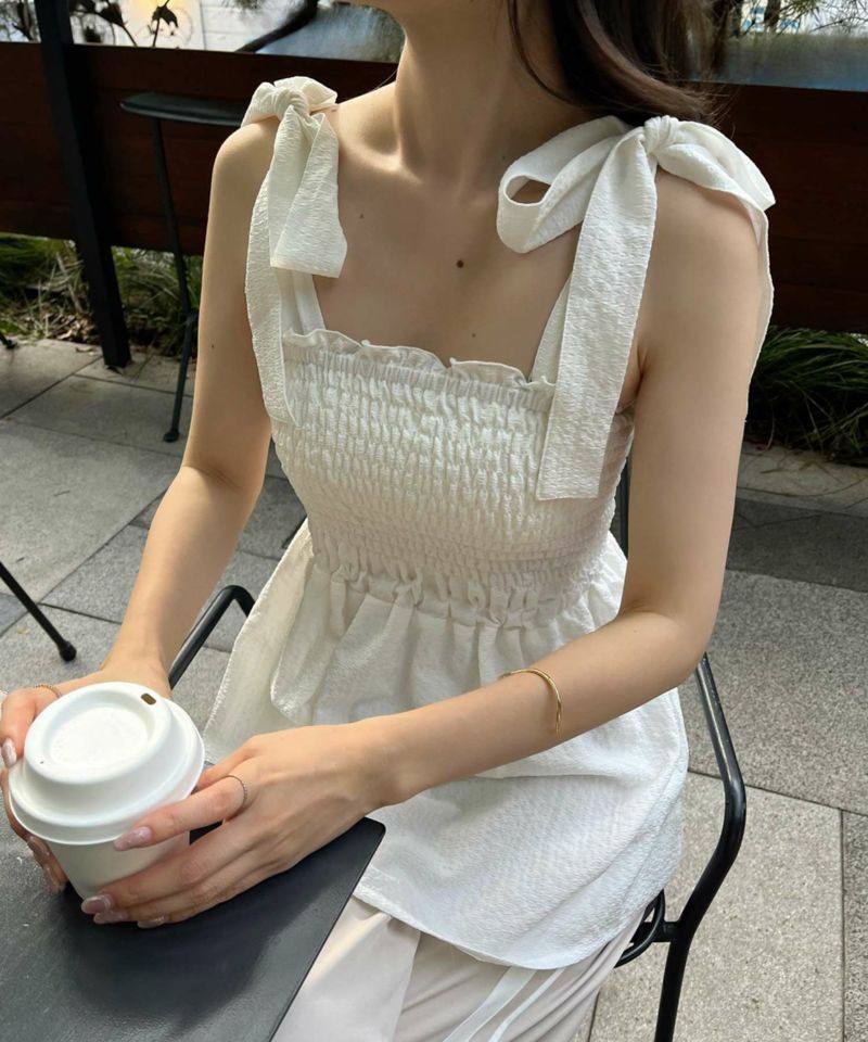 iamfino松紧可调节显瘦 系带存在感大蝴蝶结 单穿叠穿背心吊带衫