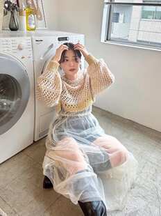 圆领正反两穿系带拼色针织毛衣 镂空网眼钩花设计感 清仓 iamfino