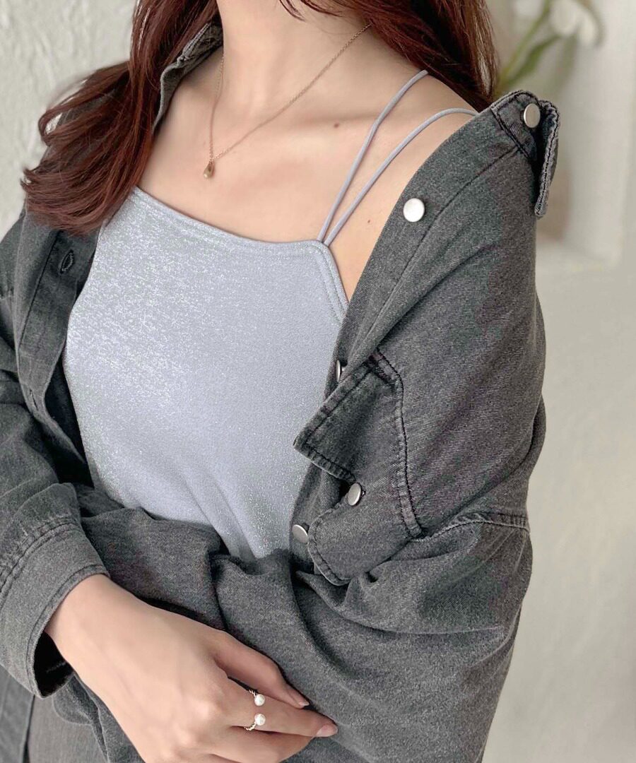 四季百搭 日系甜美亮闪闪纯色细肩带少女感 可拆卸胸垫吊带背心女