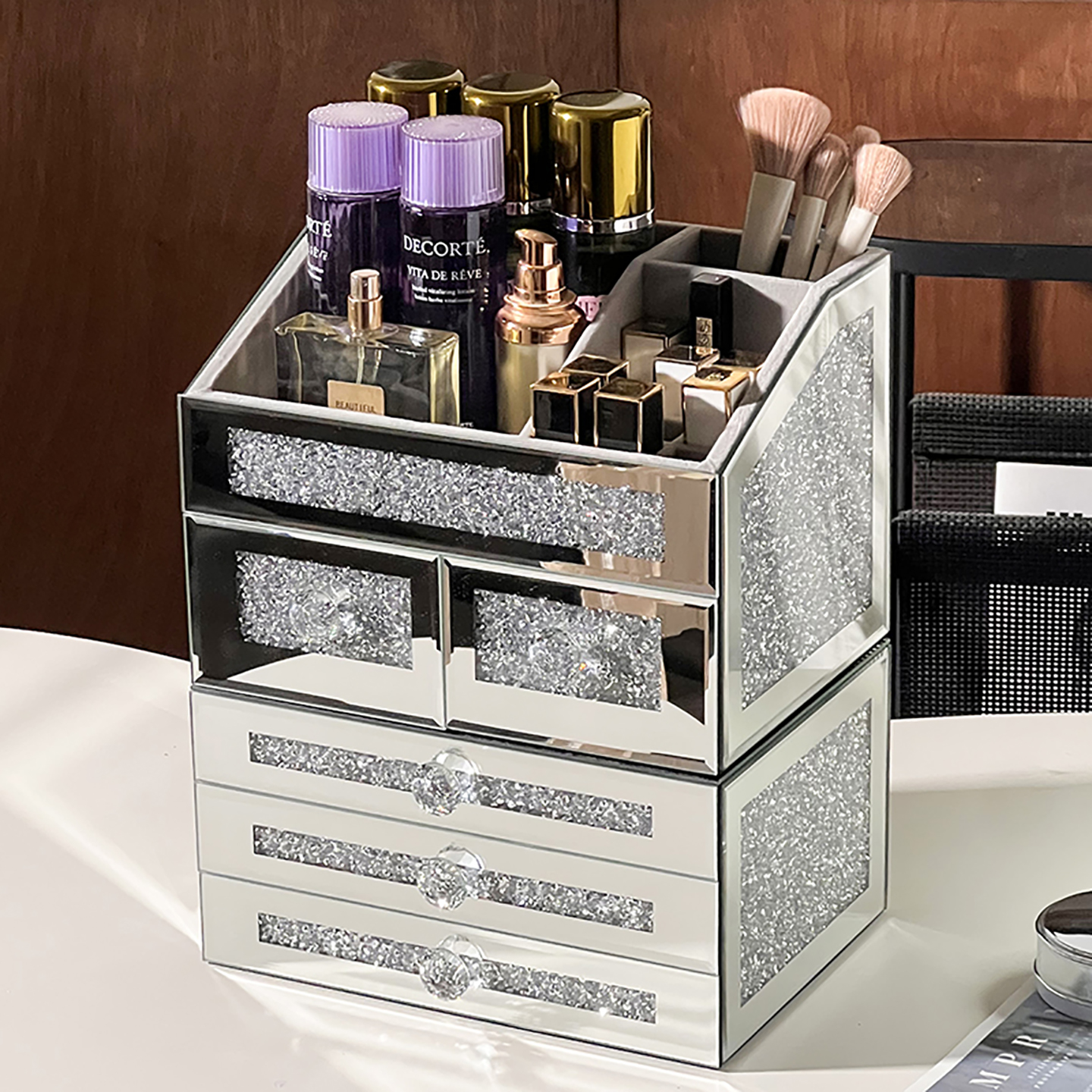 2025新款镶钻大容量化妆品收纳盒