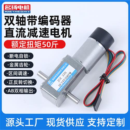 微型直流减速电机12v24v6v双轴蜗轮蜗杆JGY370带编码器低速小马达
