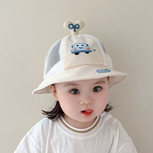 一岁婴儿渔夫帽春秋夏季网眼超萌男女宝宝遮阳帽夏季凉帽汽车防晒