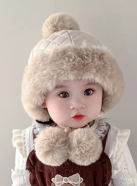 婴儿冬季加绒加厚毛绒帽