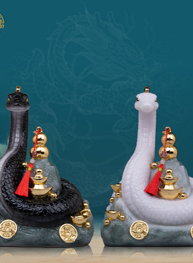 灵蛇摆件汉白玉招财中式客厅玄关